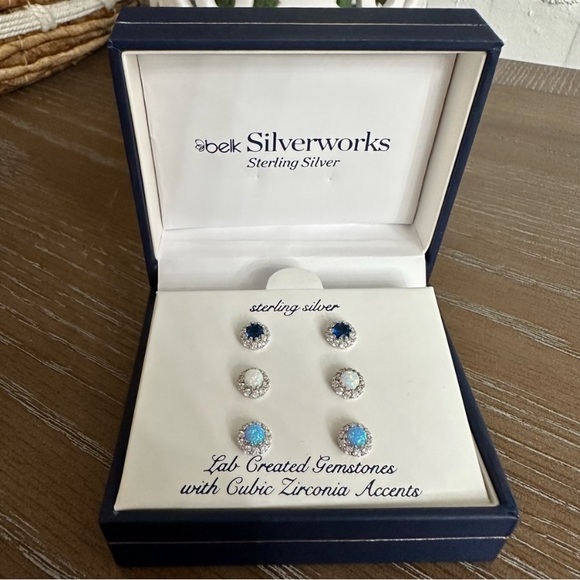 STERLING SILVER GEMSTONES CUBIC ZIRCONIA SET OF 3 PAIRS EARRINGS NWT $100 SET - Picture 6 of 8